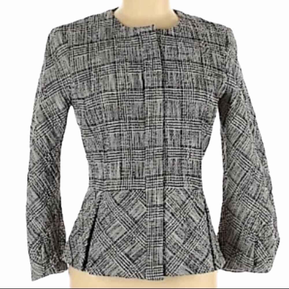 BANANA REPUBLIC Women's Black White Plaid Peplum Full Zip Blazer